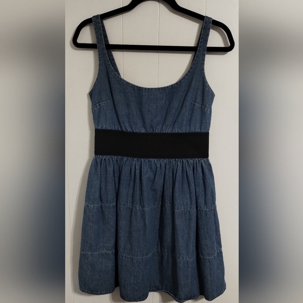 Dollhouse Denim Sleeveless Dress Elastic High Waist Small Tiered
